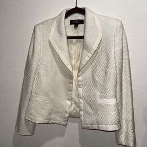 Kasper Cream Textured Blazer Wool Blend Size 8 Open-front